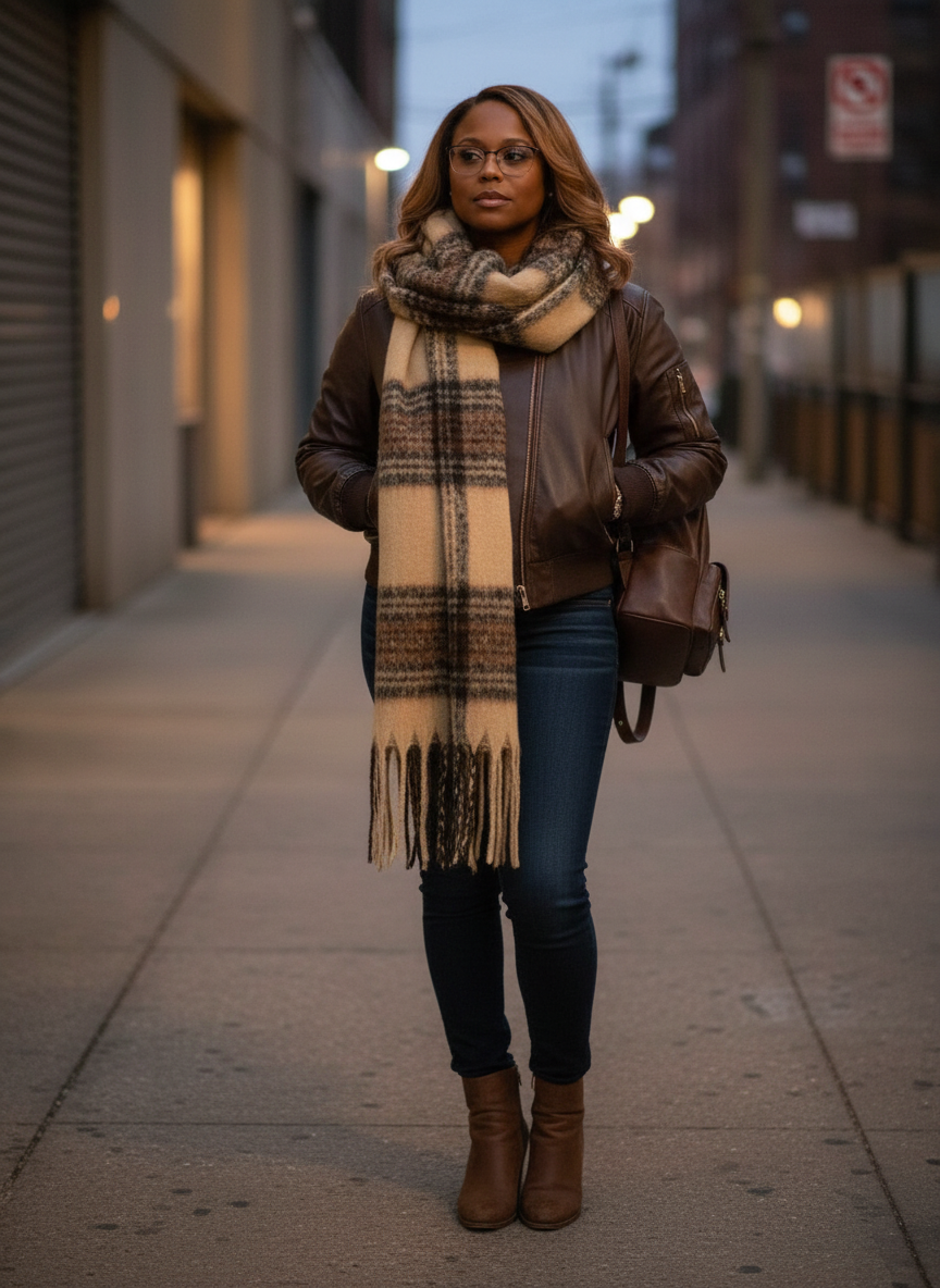 EMERY ROSE Plaid Fringe Scarf