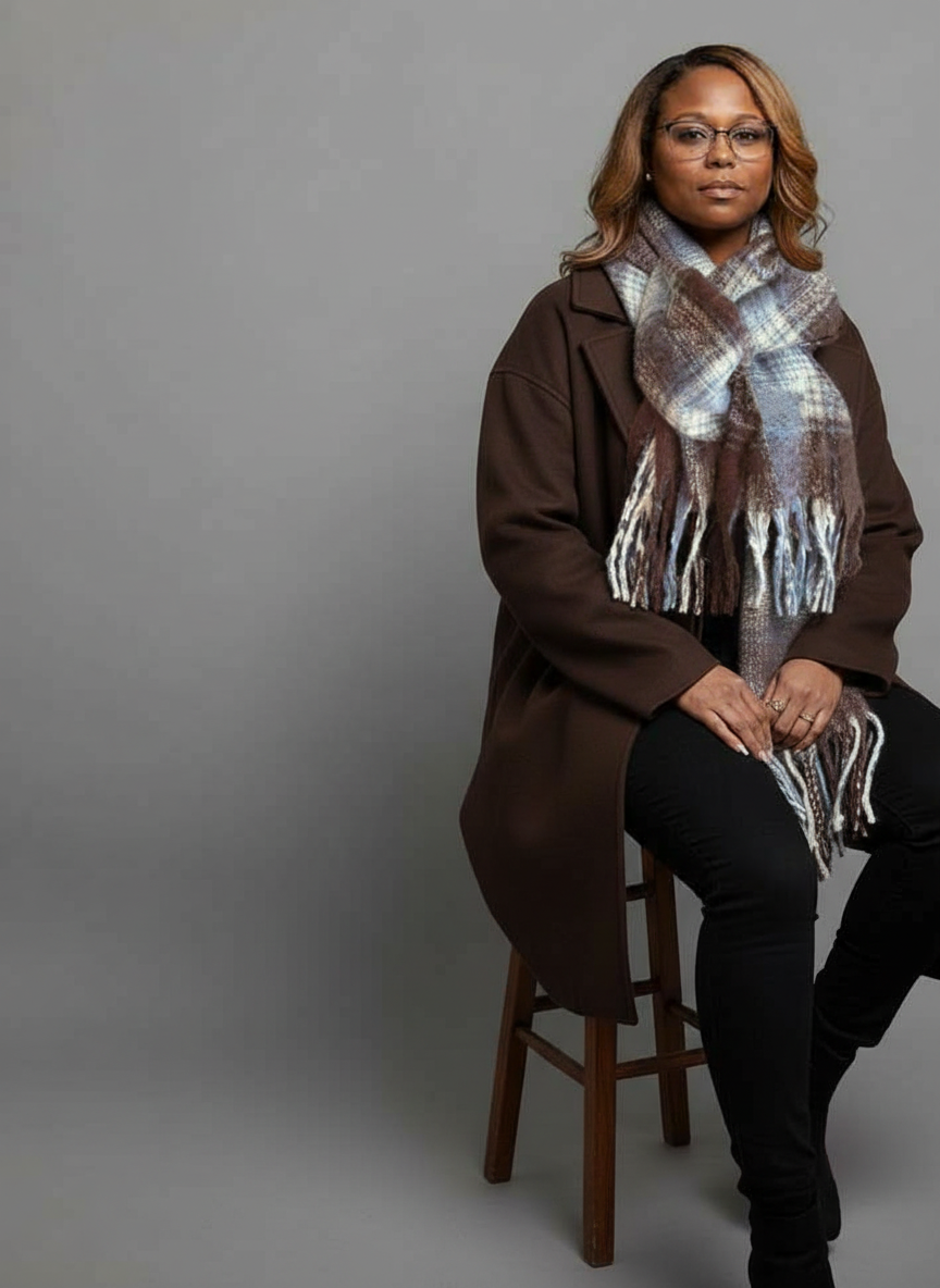 EMERY ROSE Plaid Fringe Scarf