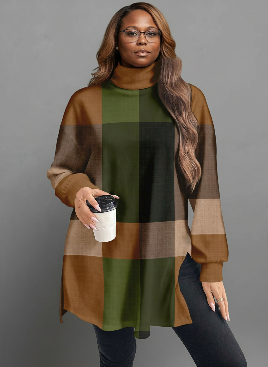 EMERY ROSE    Black and White Striped Turtleneck Long Top