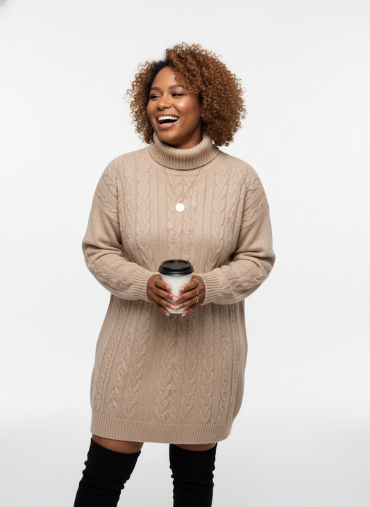 Women Solid Color Turtleneck Sweater Dress Fall Winter